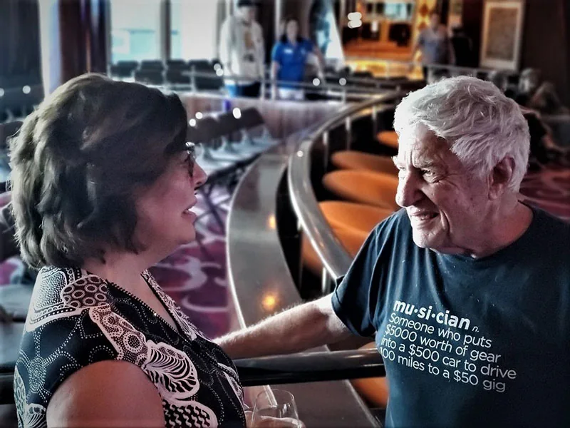 Bob visits with Mrs. Oscar Peterson